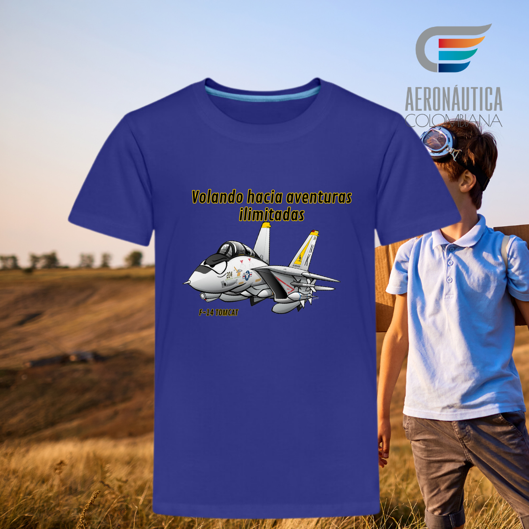 Camiseta para Niño Avión F14 Tomcat - Volando hacia Aventuras Ilimitadas