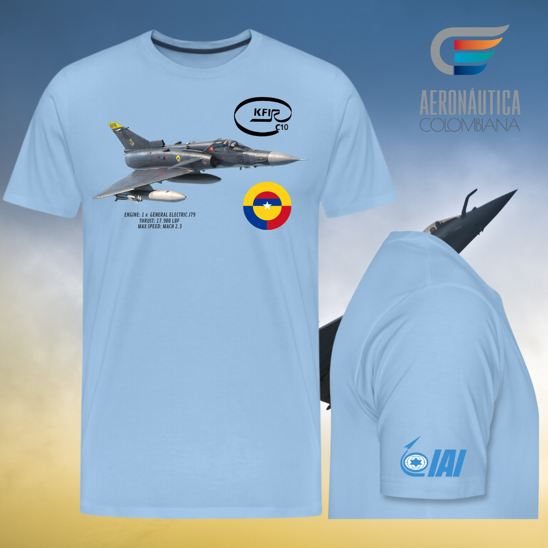 Camiseta con Diseño de Avión Kfir Fuerza Aérea Colombiana